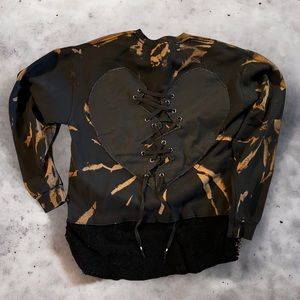 Broken Hearted Bleached Sweater tie dye laced Valentine’s Day top